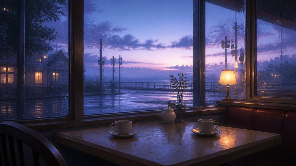 【背景素材4枚】雨夜のレトロ喫茶|ゲーム・TRPG・配信・商用利用可