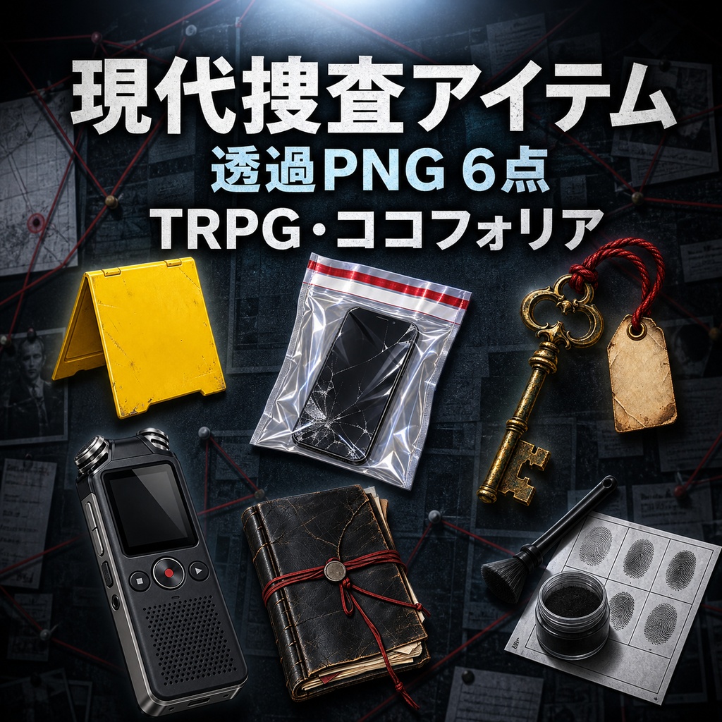 【透過PNG6点】現代捜査・証拠アイテム素材|TRPG・ココフォリア・商用利用可
