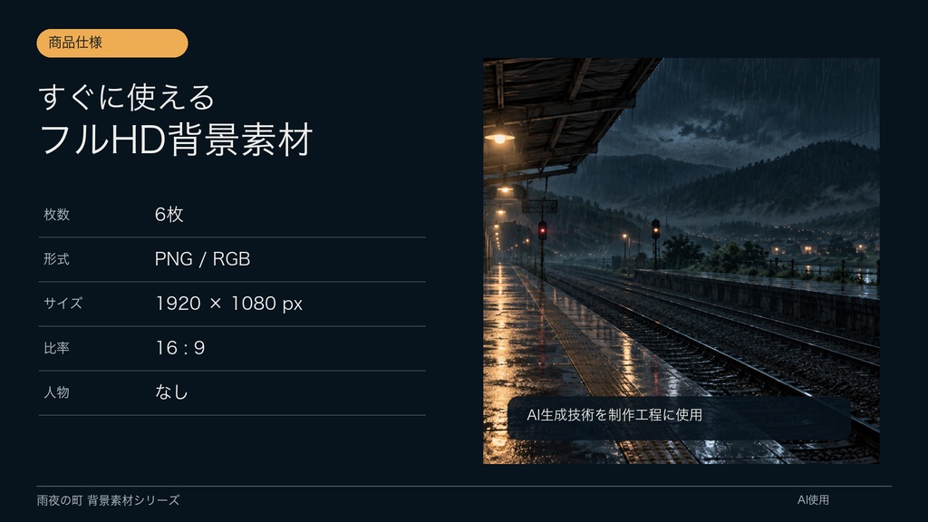 【背景素材6枚】雨夜の終電駅と寂れた商店街|ゲーム・TRPG・配信・商用利用可