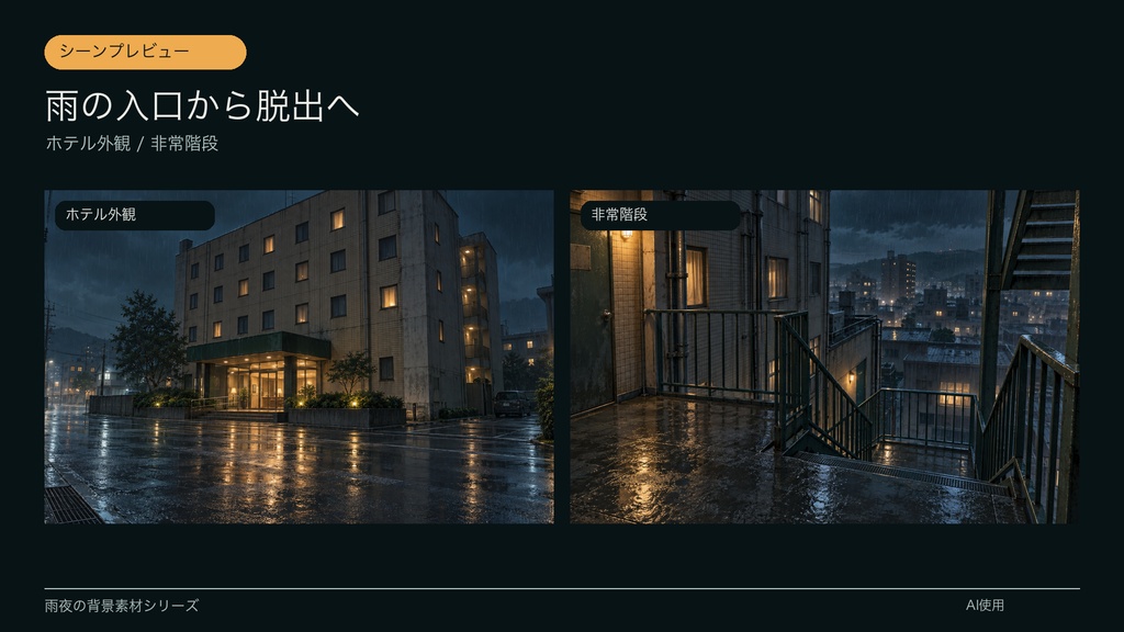 【背景素材6枚】雨夜の古いビジネスホテル|ゲーム・TRPG・配信・商用利用可
