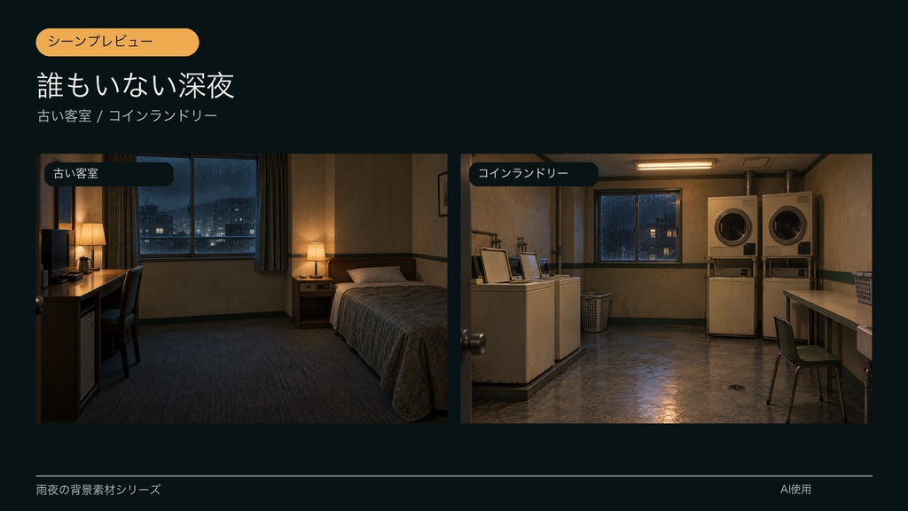 【背景素材6枚】雨夜の古いビジネスホテル|ゲーム・TRPG・配信・商用利用可