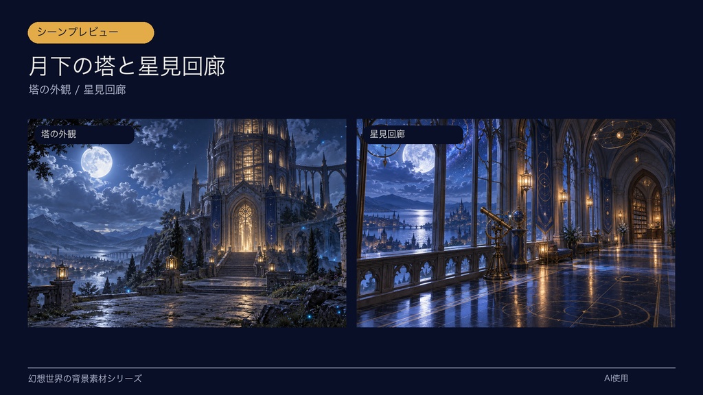 【背景素材6枚】月夜の魔法図書館|ファンタジー・TRPG・ゲーム・商用利用可
