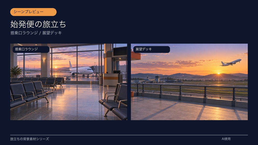 【背景素材6枚】朝焼けの地方空港 ― 始発便までの6場面|ゲーム・TRPG・配信・商用利用可