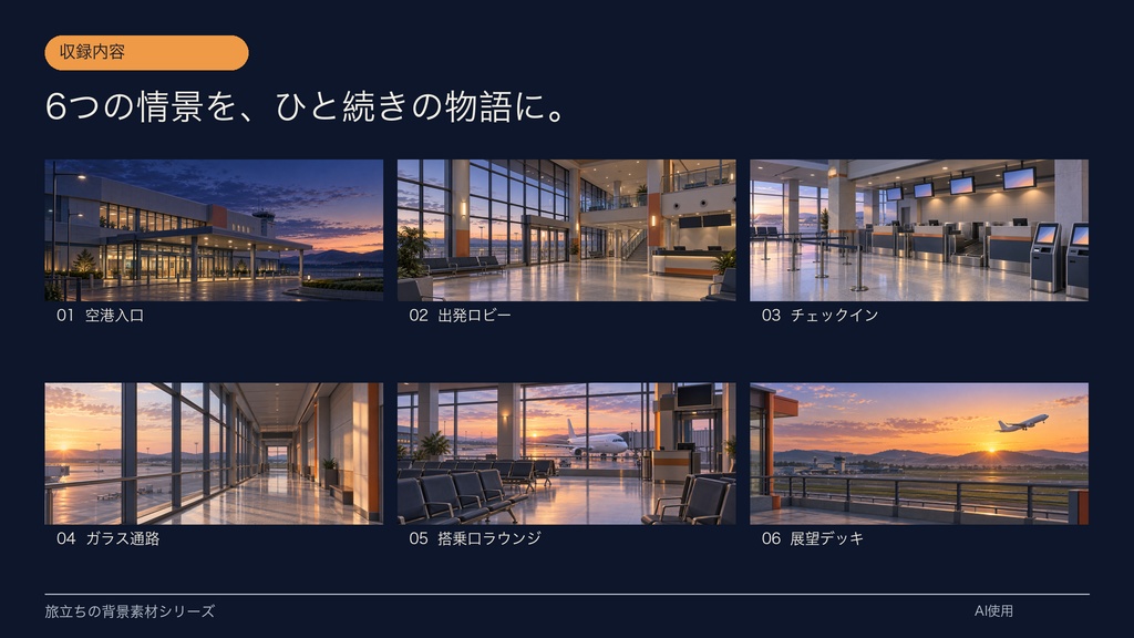 【背景素材6枚】朝焼けの地方空港 ― 始発便までの6場面|ゲーム・TRPG・配信・商用利用可