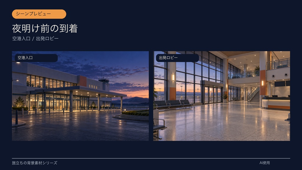 【背景素材6枚】朝焼けの地方空港 ― 始発便までの6場面|ゲーム・TRPG・配信・商用利用可