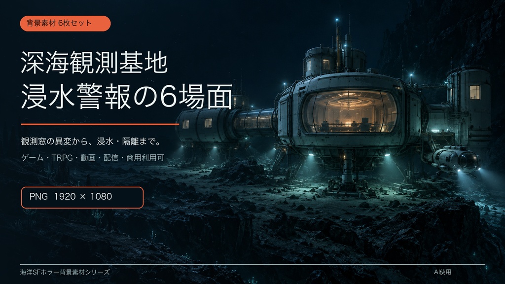 【背景素材6枚】深海観測基地 ― 浸水警報の6場面|SFホラー・TRPG・ゲーム・商用利用可