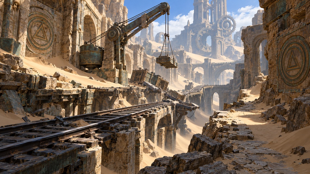 【背景素材10枚】白昼の砂漠機械遺跡 ― 砂嵐が来るまで|RPG・TRPG・商用利用可