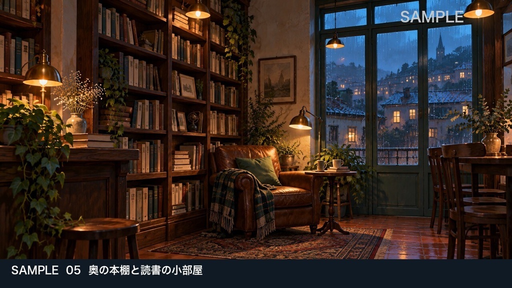 【背景素材6枚】雨音の古書喫茶 ― 夜の読書と待ち合わせ|TRPG・ゲーム・商用利用可