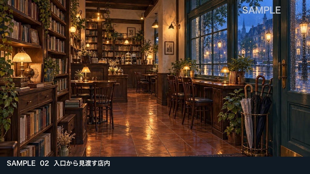 【背景素材6枚】雨音の古書喫茶 ― 夜の読書と待ち合わせ|TRPG・ゲーム・商用利用可
