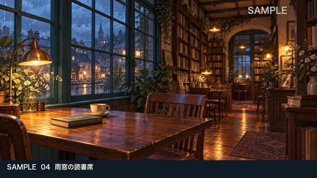 【背景素材6枚】雨音の古書喫茶 ― 夜の読書と待ち合わせ|TRPG・ゲーム・商用利用可