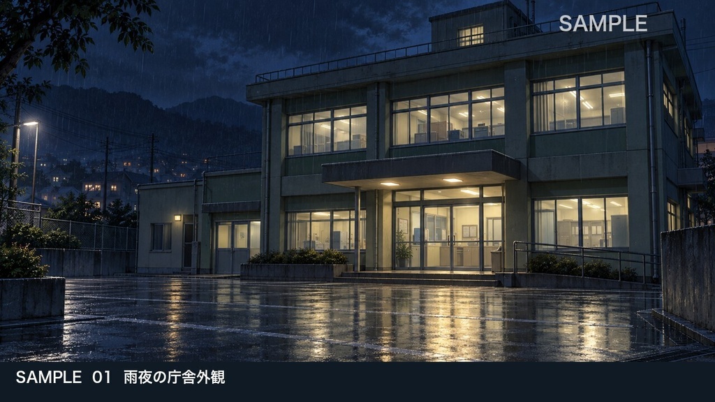 【背景素材6枚】夜の地方警察署 ― 捜査と帰署の6場面|TRPG・ゲーム・商用利用可