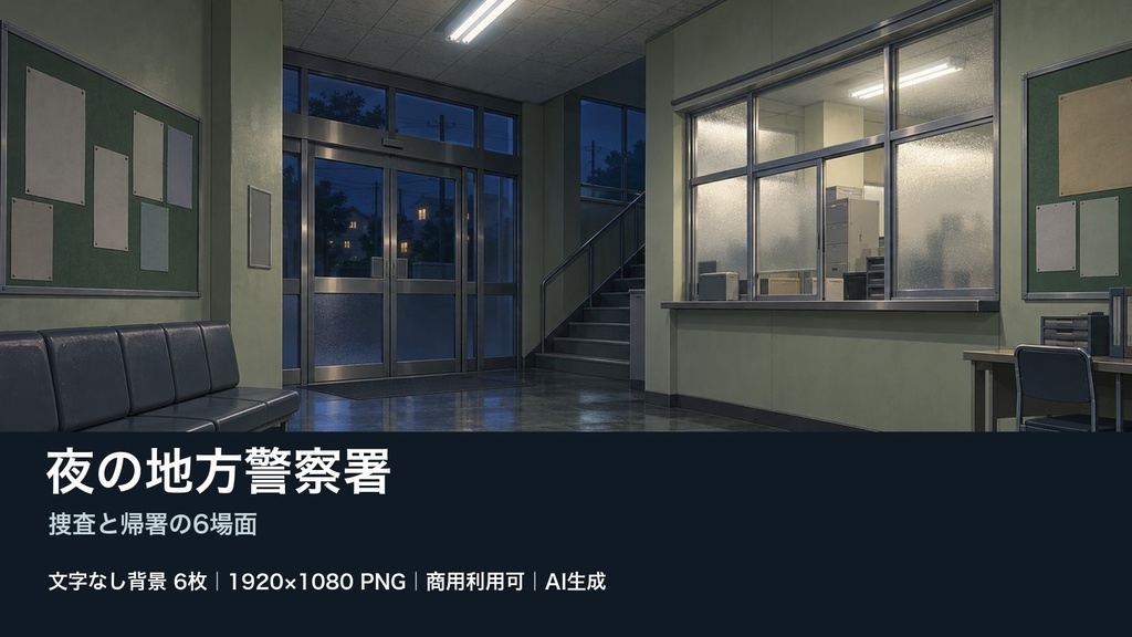 【背景素材6枚】夜の地方警察署 ― 捜査と帰署の6場面|TRPG・ゲーム・商用利用可