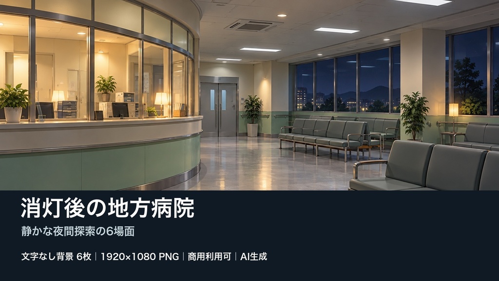 【背景素材6枚】消灯後の地方病院 ― 静かな夜間探索の6場面|TRPG・ゲーム・商用利用可