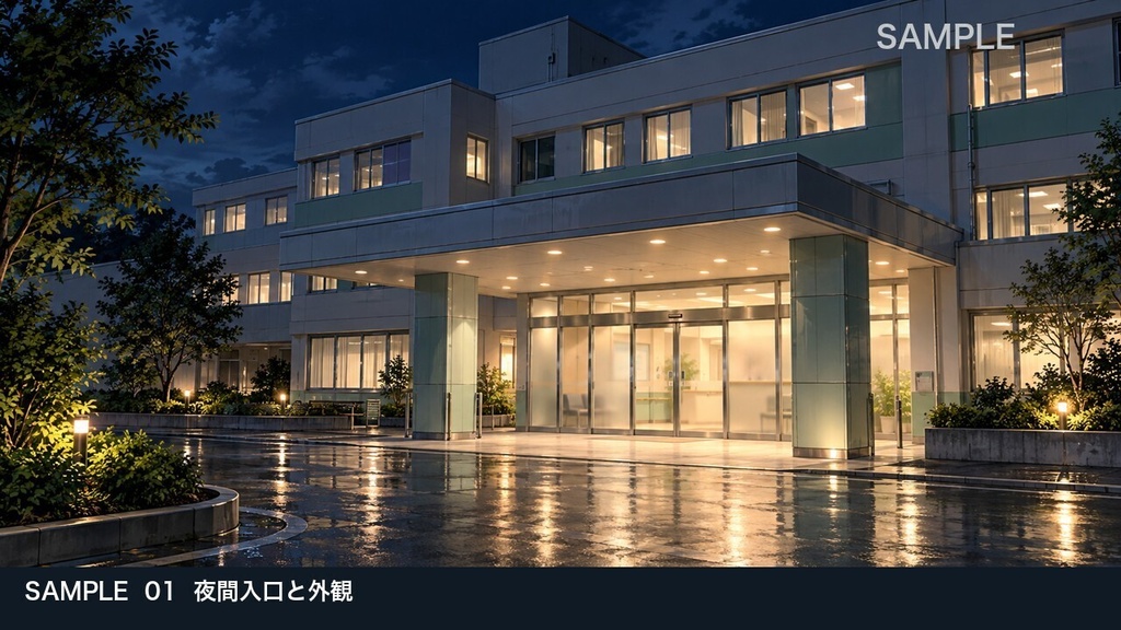 【背景素材6枚】消灯後の地方病院 ― 静かな夜間探索の6場面|TRPG・ゲーム・商用利用可