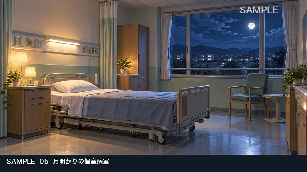 【背景素材6枚】消灯後の地方病院 ― 静かな夜間探索の6場面|TRPG・ゲーム・商用利用可