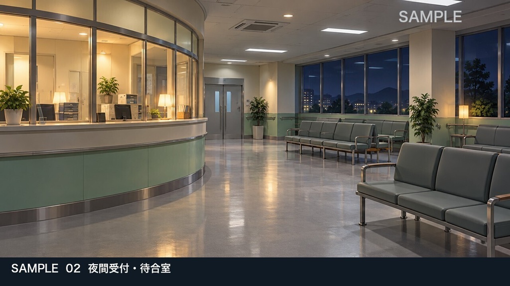 【背景素材6枚】消灯後の地方病院 ― 静かな夜間探索の6場面|TRPG・ゲーム・商用利用可