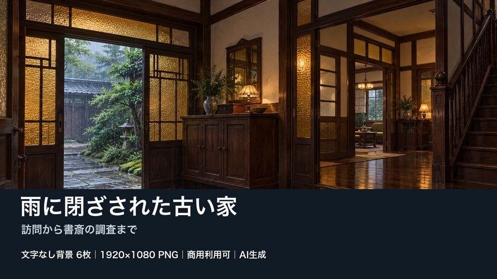 【背景素材6枚】雨に閉ざされた古い家 ― 訪問から書斎の調査まで｜TRPG・ゲーム・商用利用可