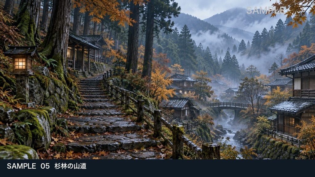 【背景素材6枚】霧の山里 ― 集落から山奥の社へ|TRPG・ゲーム・商用利用可