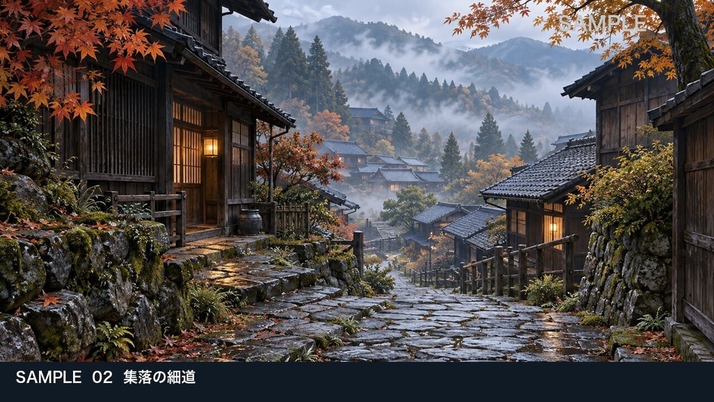 【背景素材6枚】霧の山里 ― 集落から山奥の社へ|TRPG・ゲーム・商用利用可