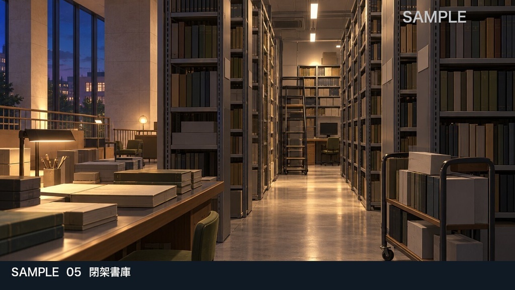【背景素材6枚】閉館後の市立図書館 ― 資料調査と秘密の書庫|TRPG・ゲーム・商用利用可