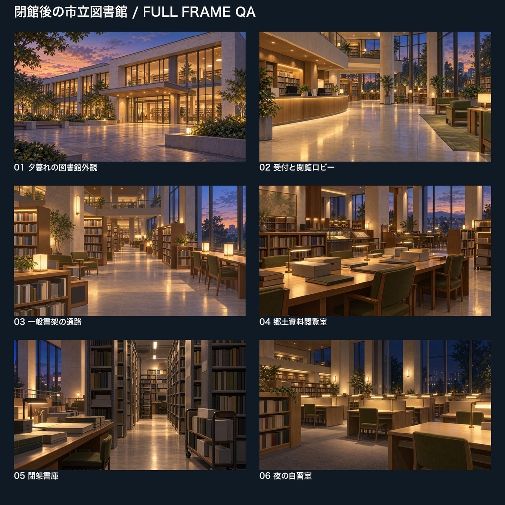 【背景素材6枚】閉館後の市立図書館 ― 資料調査と秘密の書庫|TRPG・ゲーム・商用利用可
