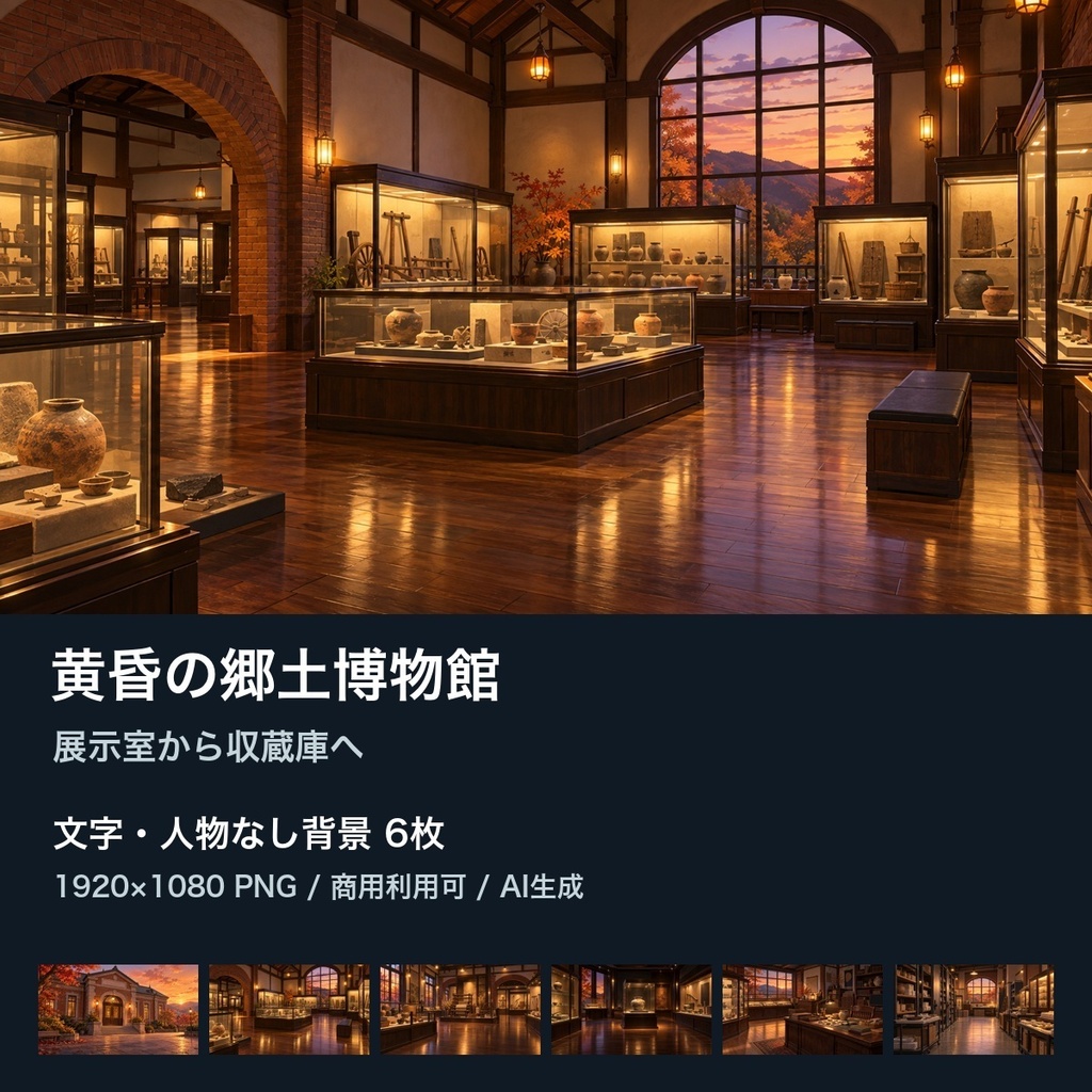【背景素材6枚】黄昏の郷土博物館 ― 展示室から収蔵庫へ｜TRPG・ゲーム・商用利用可