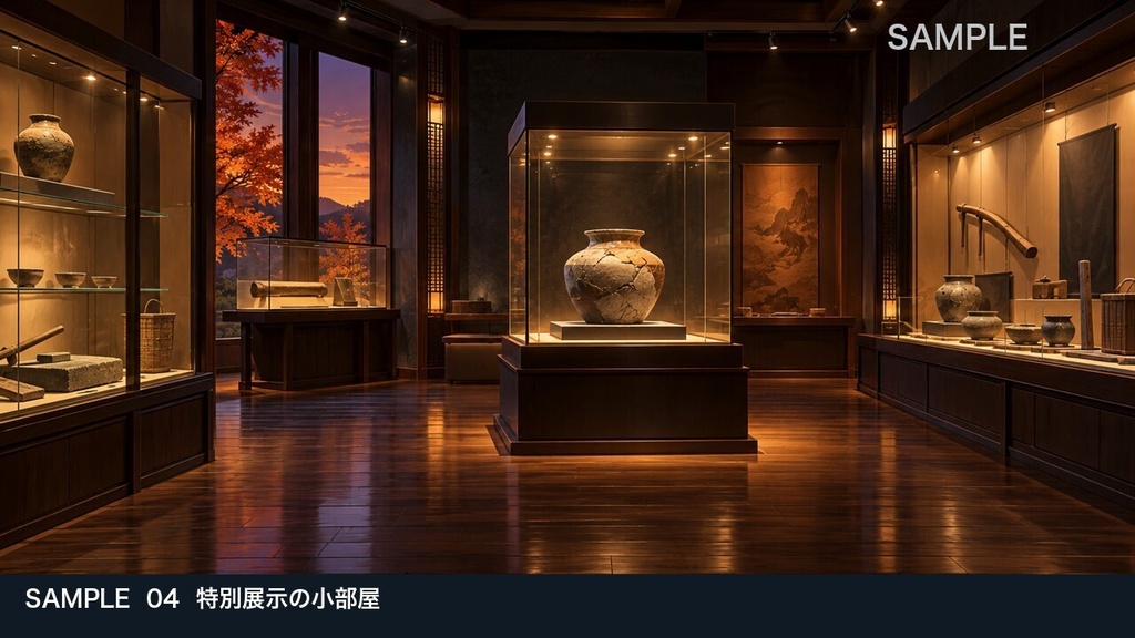 【背景素材6枚】黄昏の郷土博物館 ― 展示室から収蔵庫へ|TRPG・ゲーム・商用利用可