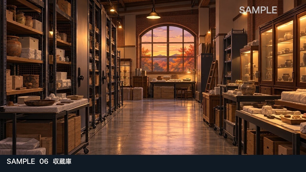 【背景素材6枚】黄昏の郷土博物館 ― 展示室から収蔵庫へ|TRPG・ゲーム・商用利用可