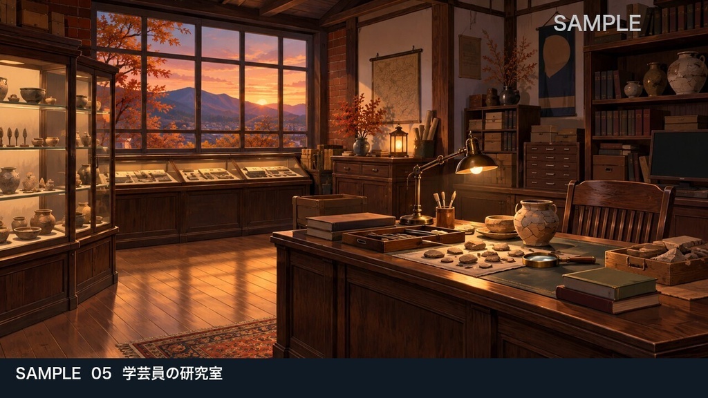【背景素材6枚】黄昏の郷土博物館 ― 展示室から収蔵庫へ|TRPG・ゲーム・商用利用可