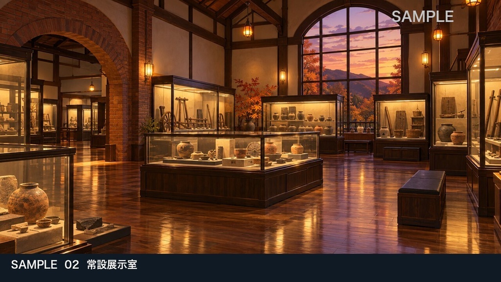 【背景素材6枚】黄昏の郷土博物館 ― 展示室から収蔵庫へ|TRPG・ゲーム・商用利用可