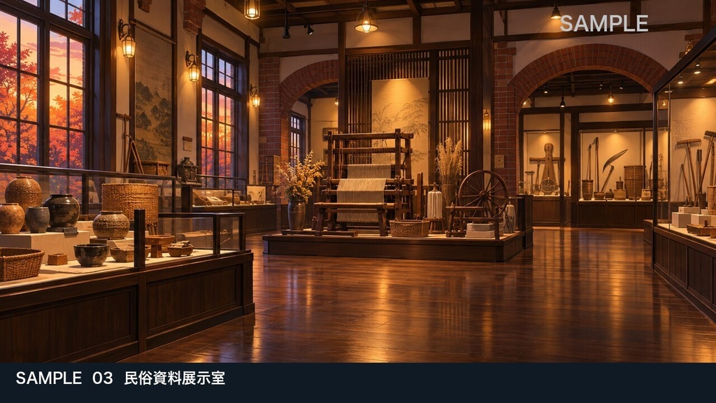 【背景素材6枚】黄昏の郷土博物館 ― 展示室から収蔵庫へ|TRPG・ゲーム・商用利用可