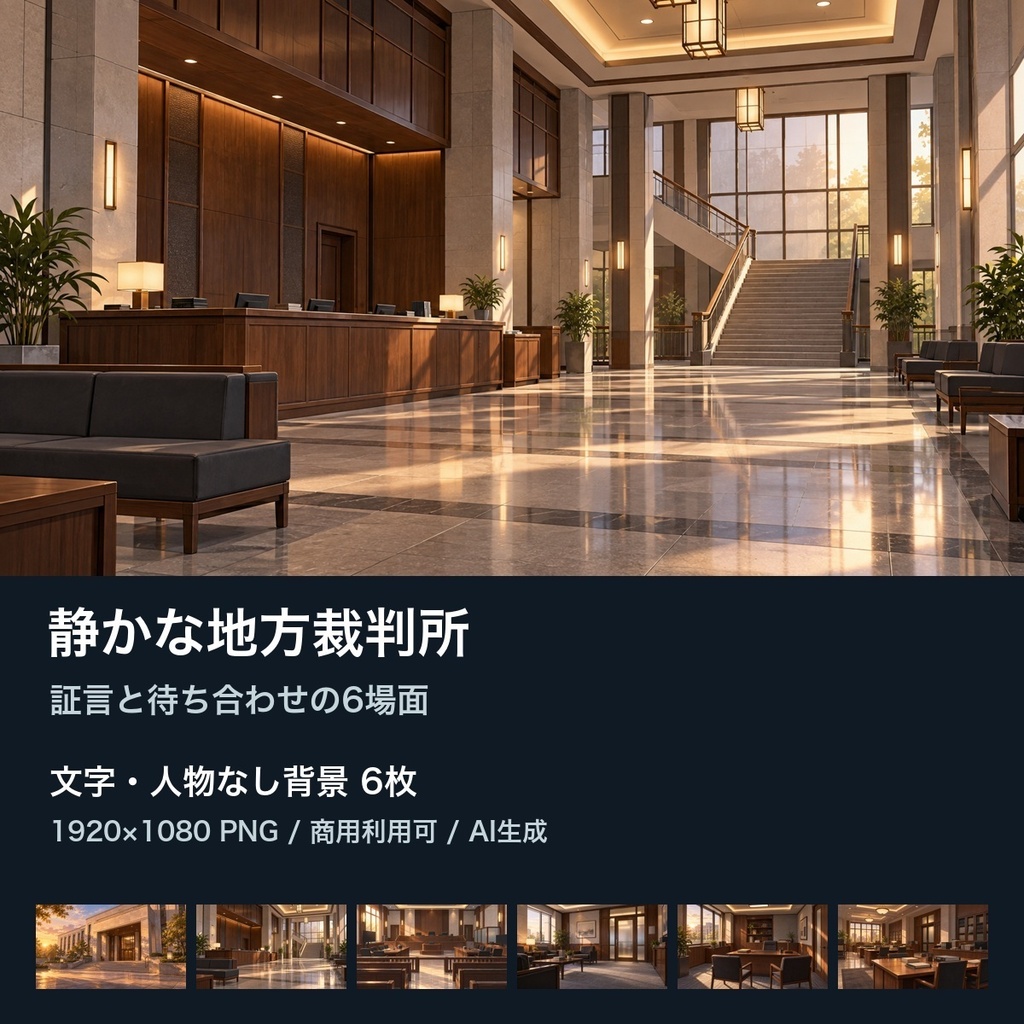 【背景素材6枚】静かな地方裁判所 ― 証言と待ち合わせの6場面｜TRPG・ゲーム・商用利用可