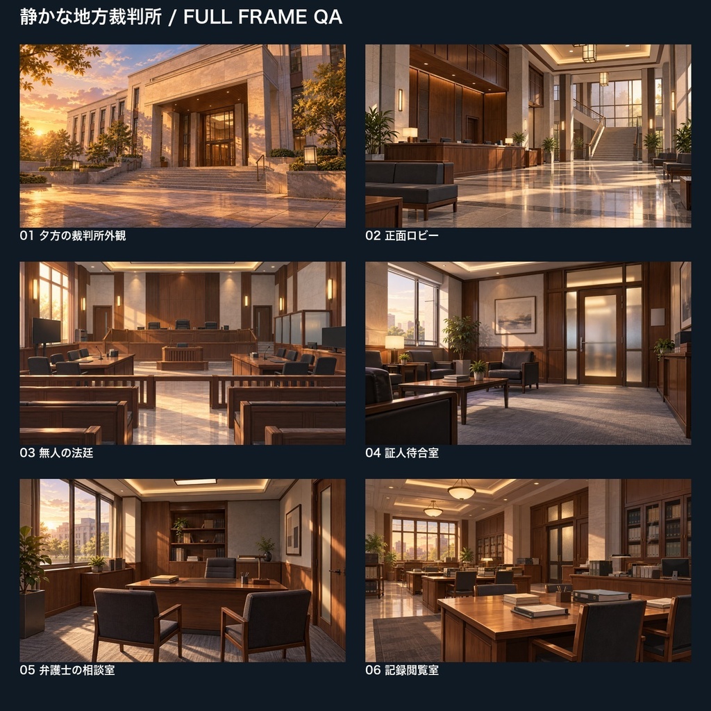 【背景素材6枚】静かな地方裁判所 ― 証言と待ち合わせの6場面|TRPG・ゲーム・商用利用可