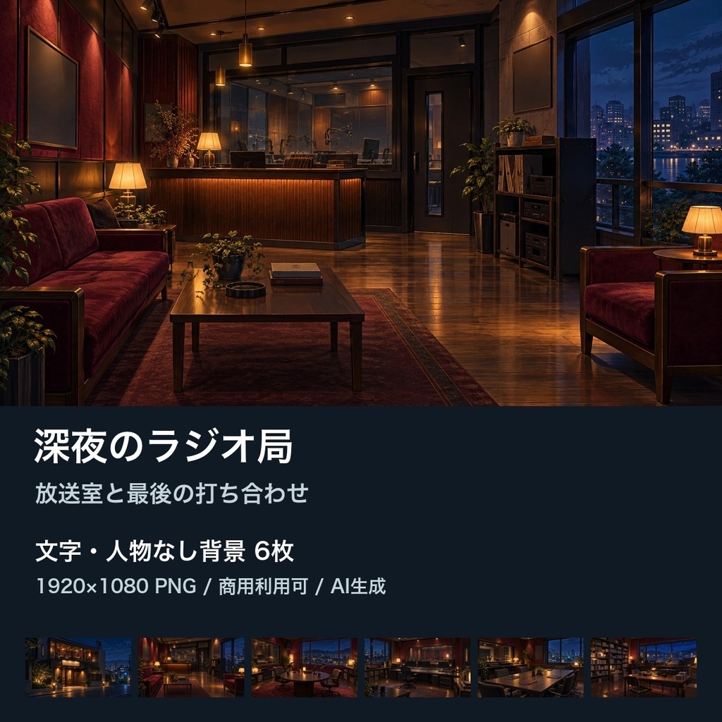 【背景素材6枚】深夜のラジオ局 ― 放送室と最後の打ち合わせ｜TRPG・ゲーム・商用利用可