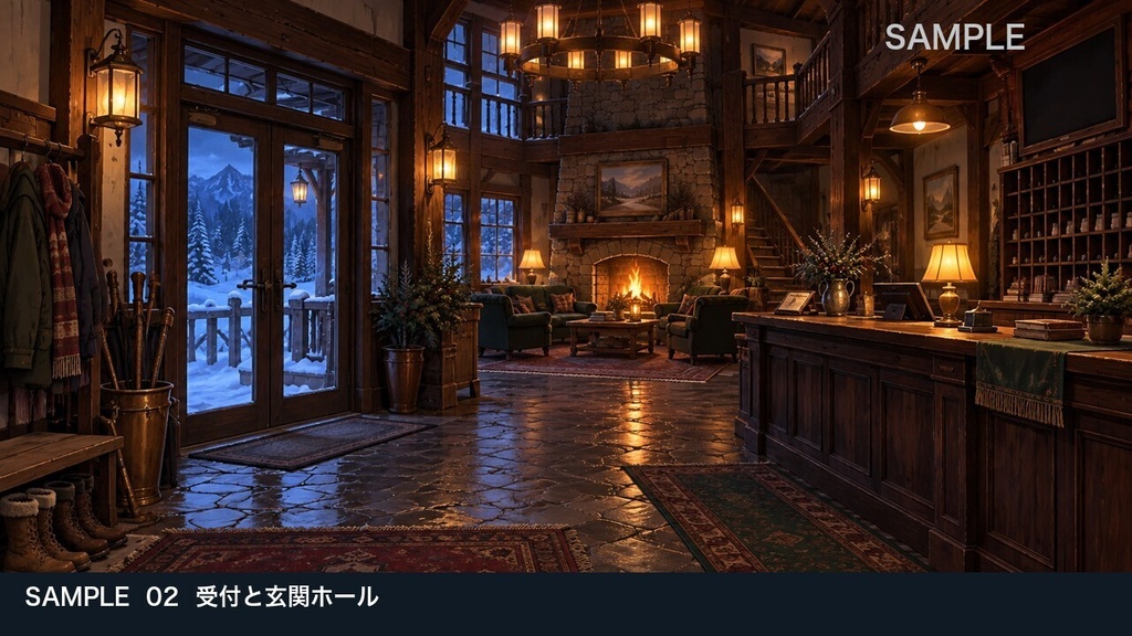 【背景素材6枚】雪に閉ざされた山荘 ― 暖炉と吹雪の夜|TRPG・ゲーム・商用利用可