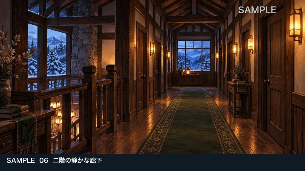【背景素材6枚】雪に閉ざされた山荘 ― 暖炉と吹雪の夜|TRPG・ゲーム・商用利用可