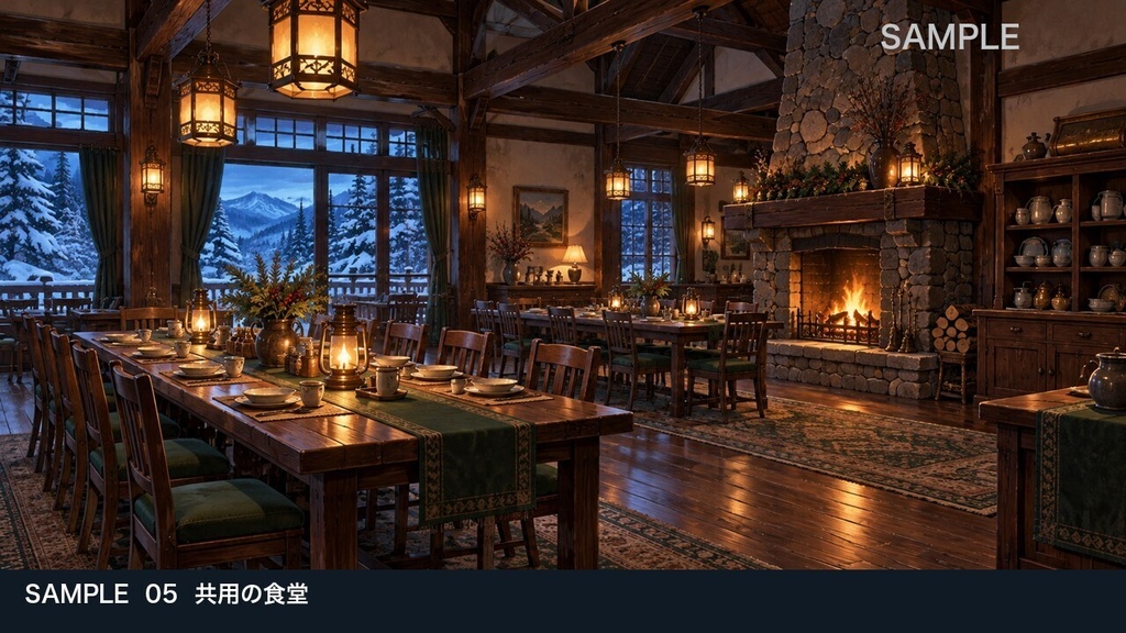 【背景素材6枚】雪に閉ざされた山荘 ― 暖炉と吹雪の夜|TRPG・ゲーム・商用利用可