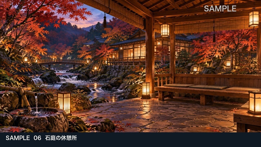 【背景素材6枚】渓流沿いの温泉旅館 ― 旅の到着と静かな夜|TRPG・ゲーム・商用利用可