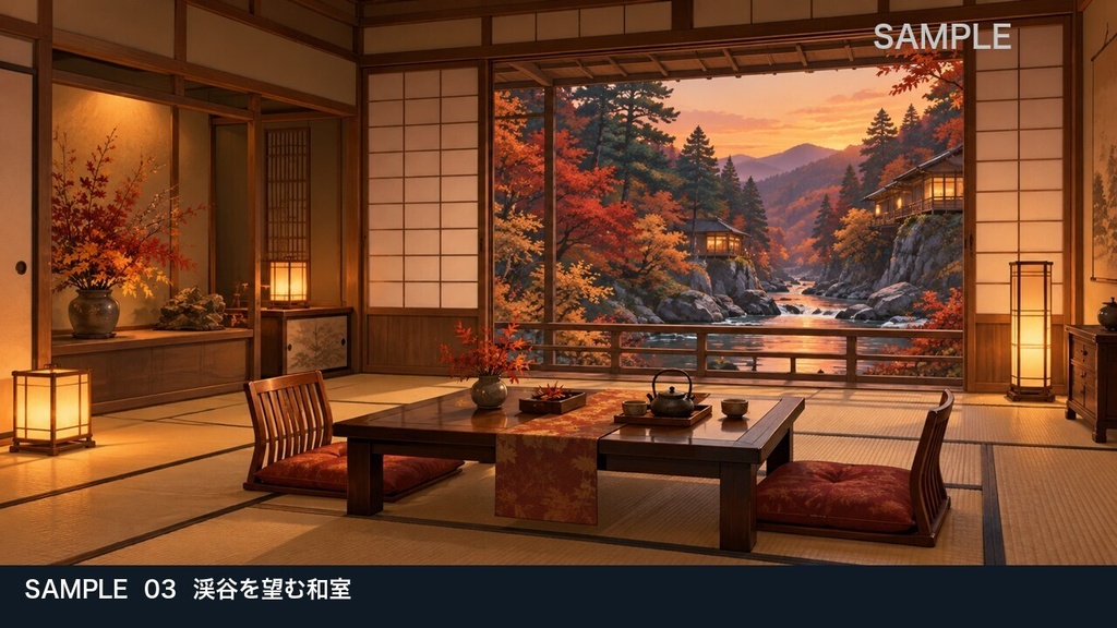 【背景素材6枚】渓流沿いの温泉旅館 ― 旅の到着と静かな夜|TRPG・ゲーム・商用利用可