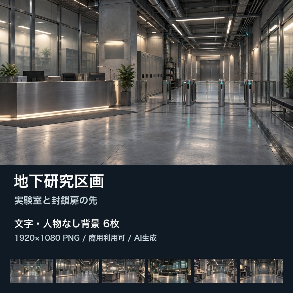 【背景素材6枚】地下研究区画 ― 実験室と封鎖扉の先｜TRPG・ゲーム・商用利用可