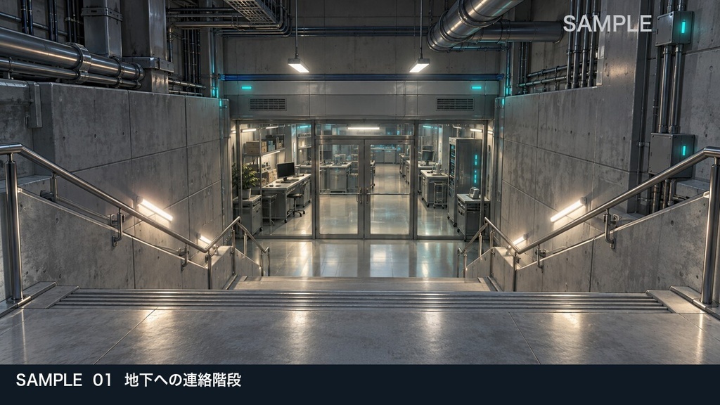 【背景素材6枚】地下研究区画 ― 実験室と封鎖扉の先|TRPG・ゲーム・商用利用可