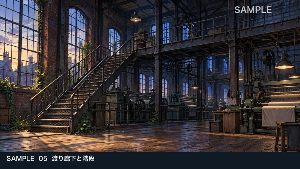 【背景素材6枚】眠る赤煉瓦工場 ― 機械の止まった探索路|TRPG・ゲーム・商用利用可