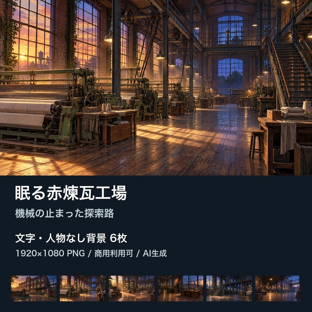 【背景素材6枚】眠る赤煉瓦工場 ― 機械の止まった探索路｜TRPG・ゲーム・商用利用可