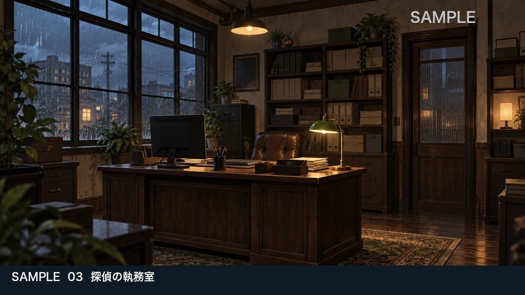 【背景素材6枚】雨夜の探偵事務所 ― 依頼から資料調査まで|TRPG・ゲーム・商用利用可