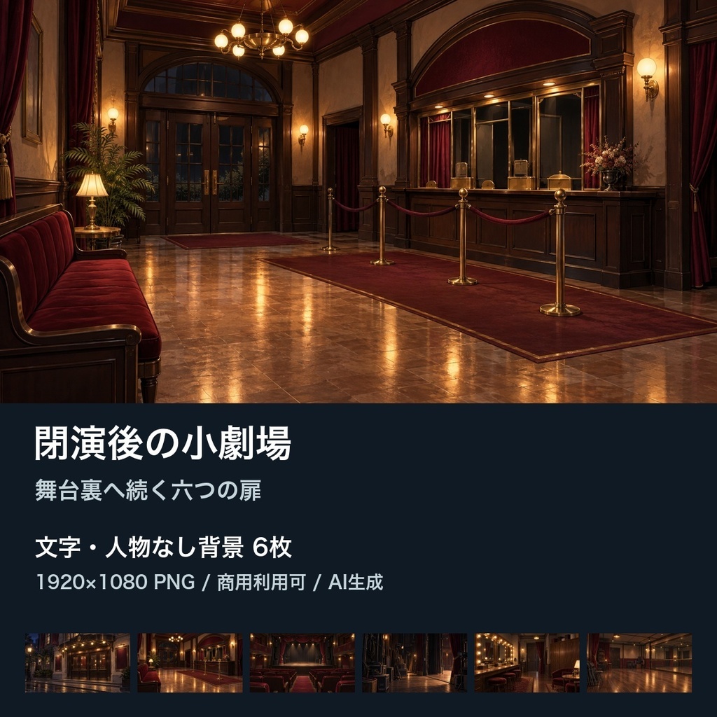 【背景素材6枚】閉演後の小劇場 ― 舞台裏へ続く六つの扉｜TRPG・ゲーム・商用利用可