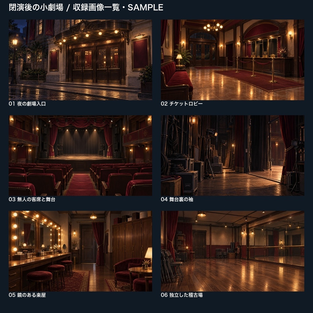 【背景素材6枚】閉演後の小劇場 ― 舞台裏へ続く六つの扉|TRPG・ゲーム・商用利用可