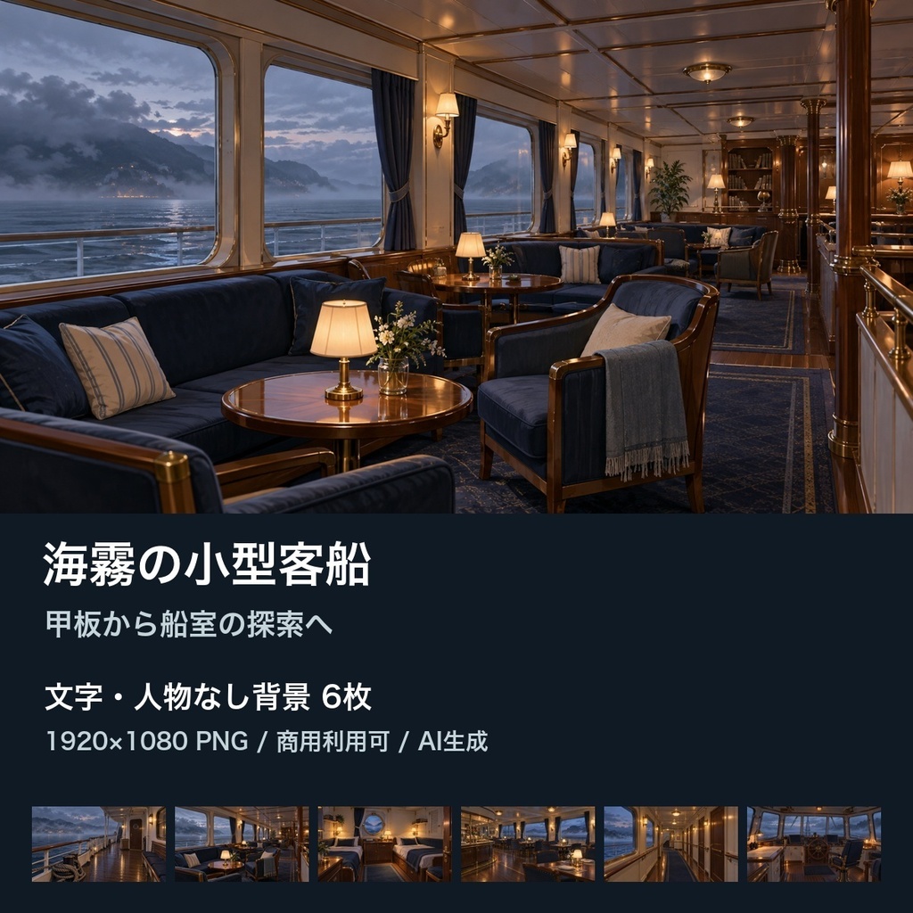 【背景素材6枚】海霧の小型客船 ― 甲板から船室の探索へ｜TRPG・ゲーム・商用利用可