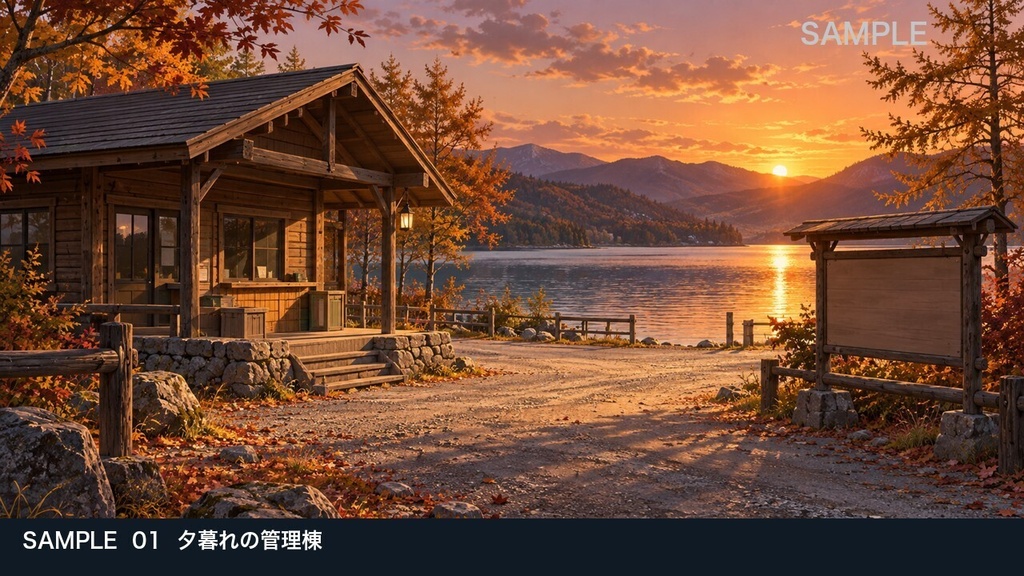 【背景素材6枚】静かな湖畔キャンプ場 ― 夕暮れから焚き火の夜へ|TRPG・ゲーム・商用利用可