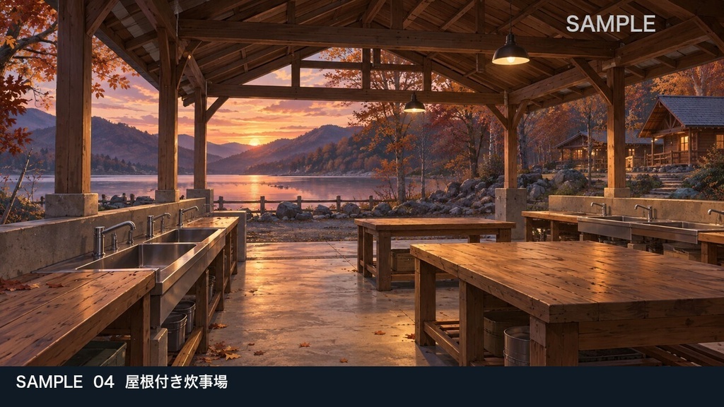 【背景素材6枚】静かな湖畔キャンプ場 ― 夕暮れから焚き火の夜へ|TRPG・ゲーム・商用利用可
