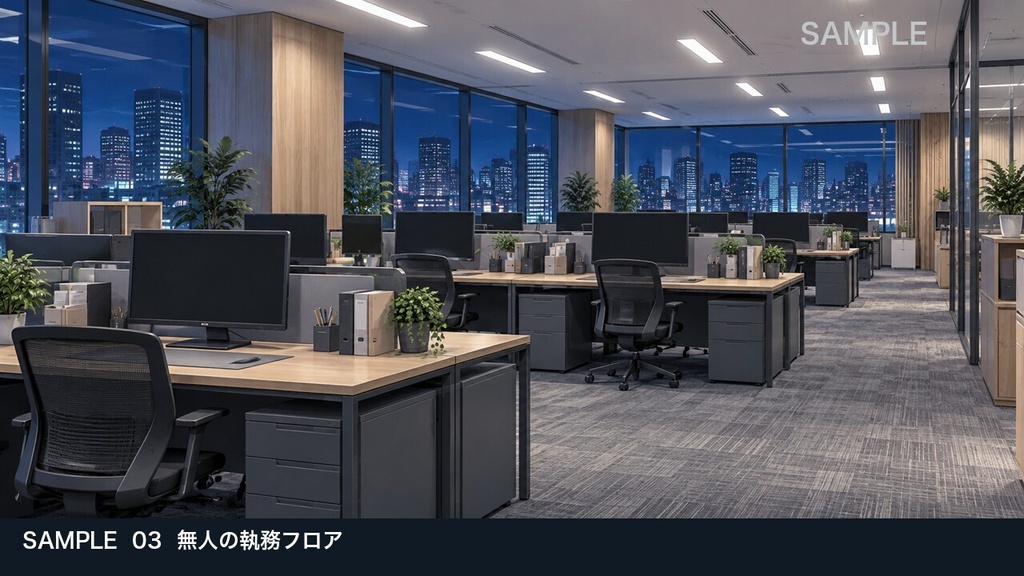【背景素材6枚】終業後のオフィスビル ― 受付から地下駐車場まで|TRPG・ゲーム・商用利用可
